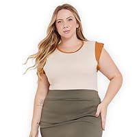 Blusa Feminina Plus Size, Camiseta Básica Ombreira, Bicolor (BR, Alfa, Único, Plus Size, BEGE)