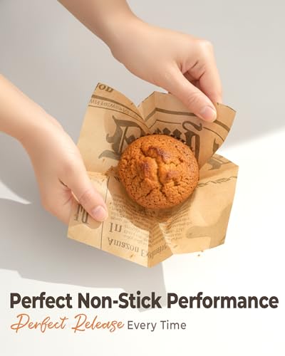 Image of Bake Choice 200pcs Tulip Cupcake Liners for Baking Cups Newspaper Print Parchment Paper Tulip Muffin Liners, Grease Resistant Cupcake Wrappers for Party, Christmas