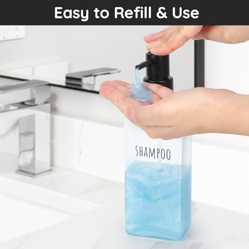 Image of Segbeauty Clear Soap and Lotion Dispenser Set, Pack of 3 16.9oz Refillable Shampoo and Conditioner Dispenser, 500ml Plastic Square Modern Soap Dispenser Bathroom, Shampoo Bottles Refillable with Pump