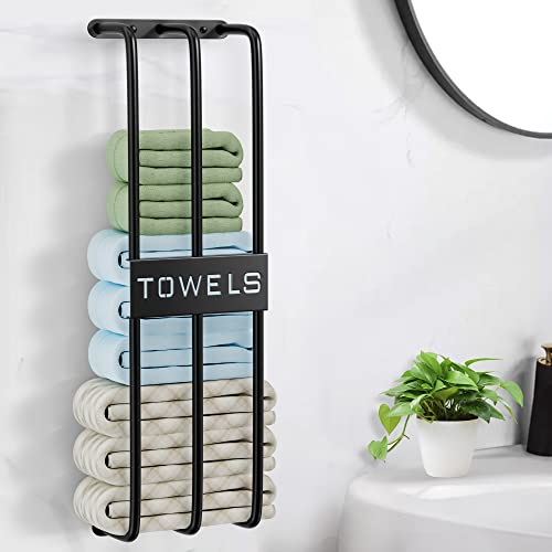 Towel Racks For Bathroom Wall Mounted, Upgrade 3 Bar Towel Storage For Small Bathroom, Bath Towel Storage, Wall Towel Rack For Rolled Towels, Towel Organizer For Bathroom, Metal Towel Holder, Black #TOP4