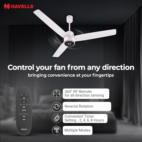 Image of Havells EPIC SIGNIA BLDC Ceiling Fan 1200mm, 5 star, LED Speed Indicator, 380 RPM, Up to 65% Savings,Reverse Rotation,4 Speed Modes,Low Wattage 30W,Low Noise,Air Flow:225 CMM, Blush Ivory