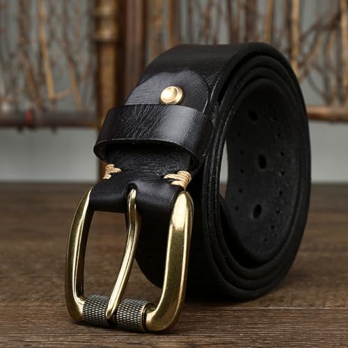 Unisex Hollow Leather Belt - 1 1/2" Wide 4mm Thick Handmade Cowhide Strap With Antiqued Single Prong Roller Buckle4