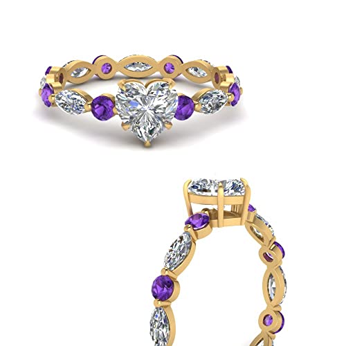 Image of 55Carat Choose Your Gemstone Marquise and Round Eternity Ring Yellow Gold Plated Heart Shape Side Stone Engagement Rings Lightweight Office Wear Everyday Gift Jewelry US Size 4 to 12