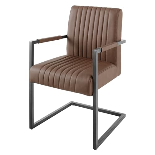 Riess Ambiente Moderner Freischwinger Stuhl Big Aston Echtleder - Vintage braun schwarz - Federkern Metall Esszimmerstuhl Ziersteppung
