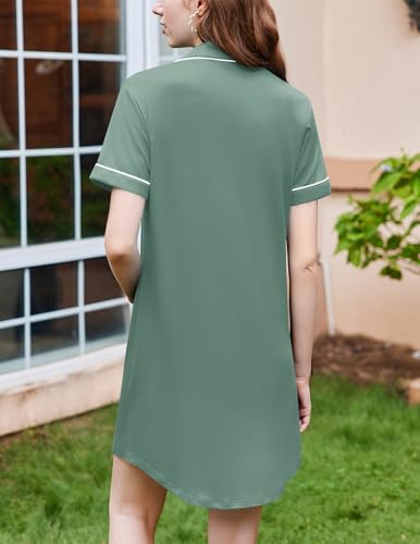 Image of Ekouaer Nightgowns for Women Button Down Sleepshirt Short Sleeve Nightshirt Boyfriend Pajamas V Neck Nightdress S-XXXL