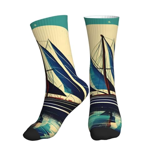 UNKHTT Calcetines deportivos de tubo medio con estampado de barco de velero para hombres y mujeres, atléticos, a la moda, informales, correr, gimnasio, entrenamiento, 1 negro., Altoa única