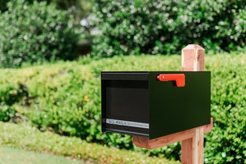 Image of Architectural Mailboxes MailMax Post Mount Mailbox, All Black, Large | Modern galvanized steel and aluminum build with rust-resistant powder-coat finish and a magnetic door closure. USPS approved.