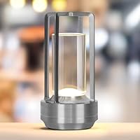 Cordless Portable LED Table Lamp， Rechargeable Battery Operated Desk Lamp with Touch Sensor Three-Level Dimmable Suitable for Home Office Bedroom Hotel Room Restaurant Outdoor (Silver)