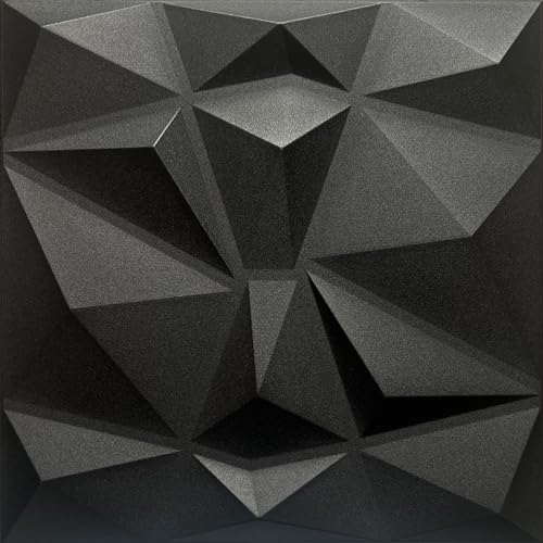 Deccart - 3D Wandpaneele 50x50 cm - Paneele Wand Wall Panels Deko Wandverkleidung Innen Panel Deckenverkleidung Decke Deckenpaneele Platten Styropor EPS-Polystyrol Diamant 12 m², 48 Stück,Schwarz
