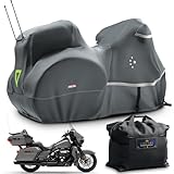 Motorcycle Cover with Side+Top Box LI LIBZAKI Heavy Duty 600D Waterproof for Touring Models Harley Davidson Ultra Limited,Road Glide Limited, Gold Wing,Road Master,Indoor & Outdoor Storage/Gray