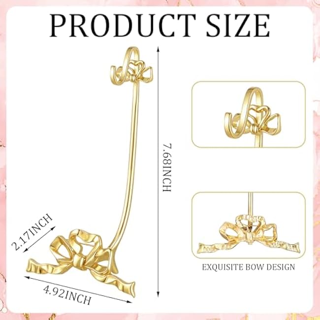 Brass Tea Cup and Saucer Display Stand Vintage Bow Teacup Holders Plate Stand Mug Hooks Classic Durability Countertop Storage for Cabinet Kitchen Counter Bar(4.92 x 7.68 x 2.17 Inches)