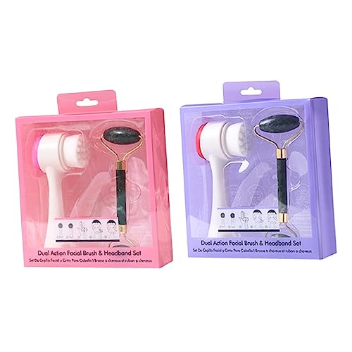 FIXOSHEE 2 piezas Masajeador de Jade Doble Cabezal y Cepillo Facial Doble Cara para Limpieza Profunda y Cuidado Suave Herramienta Portátil para Masaje y Exfoliación del Color Aleatorio