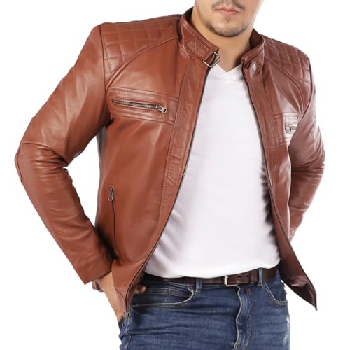 Image of Jild Signature Diamond Style Lambskin Leather Jacket Men - Premium Leather Cafe Racer Vintage Look Motorcycle Jacket Men