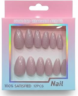 12 قطعة من اظافر صناعية بالضغط على المرآة، اطراف اظافر صناعية متوسطة الحجم من الاكريليك بلون بيج نود - N9