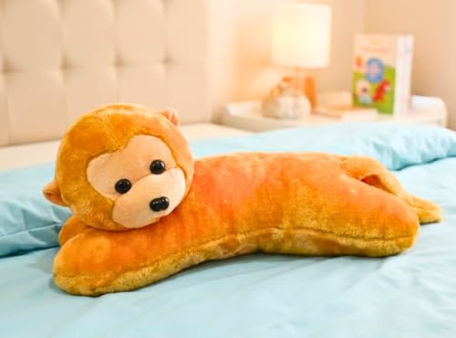 Image of Tickles Monkey Soft Stuffed Plush Animal Bolster Pillow Cushion for Kids Boys & Girls Birthday Gift (Size: 40 cm Color: Orange)