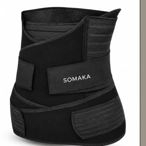 Image of SOMAKA 3-in-1 Post Pregnancy Abdominal Belt for Women - C-Section Abdomen Belt & Belly Wrap for After Delivery Recovery - Adjustable Postpartum Belt, Maternity Belt for Waist, Pelvis & Tummy Support (Free Size) (Black)