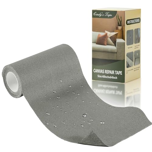 Image of Linen Canvas Repair Tape, 4x63 Inches Dark Grey Waterproof Self-Adhesive Patch for Outdoor Gear, Durable Fabric Tape for Boat Covers, Couch,Tents, Sofas, Sun Shades, Awnings,Lounge Chairs