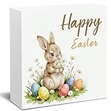 Easter Decorations, Funny Bunny Wooden Box Sign Rustic Desk & Shelf Decor for Home, Farmhouse Kitchen, Table Centerpiece Gift (Bunny)