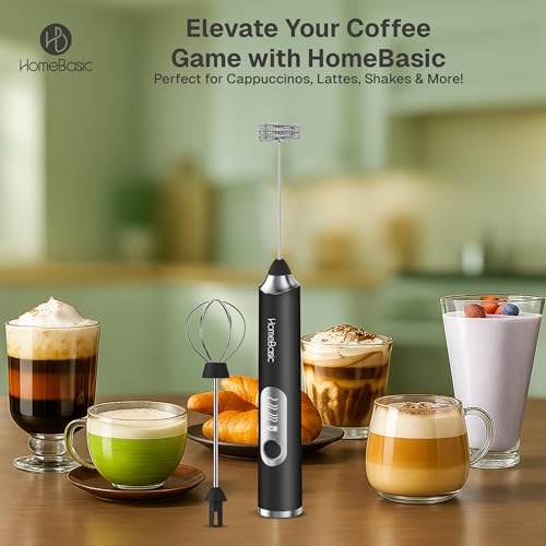 Image of HOMEBASIC Coffee Frother Electric Handheld, 3-Speed Milk Frother Rechargeable with Dual 304 SS Whisks, 8000 RPM Foam Maker for Latte, Cappuccino, Matcha, Eggs | Whisk Wave (Black)