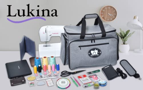 Lukina Bag (13 Inch) Higher Than Classic Sewing Machine Case, Tote Bag, Shock Resist, Multi-Storage, For Singer, Brother..., Water Resist (Bag Only) #TOP7