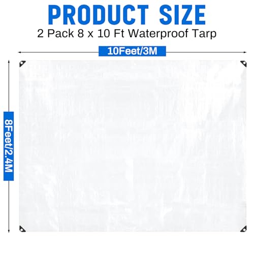 Image of 2 Pack White Tarps 8 x 10 ft, 5.5 Mil Heavy Duty Waterproof Tarp, Multipurpose Shade Tarps for Patio, Swimming Pools, Boats, Camping, Courtyards, Sun Shade & Outdoor Protection Cover