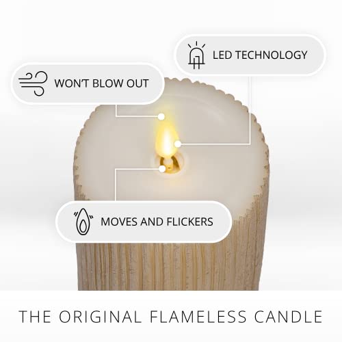 Image of Luminara Metallic Embossed Pillar, Champagne Flameless LED Candle 3.25 inch x 4.5 inch, Battery Operated Real Flame Technology w /Timer Function, Paraffin Wax (Pack of 2)