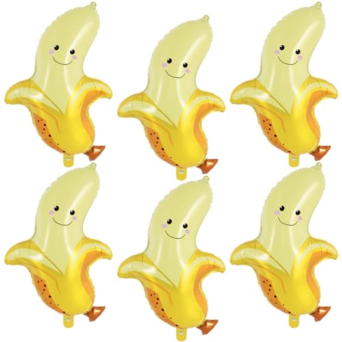 Image of AIQINHU 6 Pcs Cute Banana Foil Balloons, 28 Inch Large Cute Fruit Mylar Balloons for Banana Themed Party Decoration Birthday Baby Shower (Pack of 2)