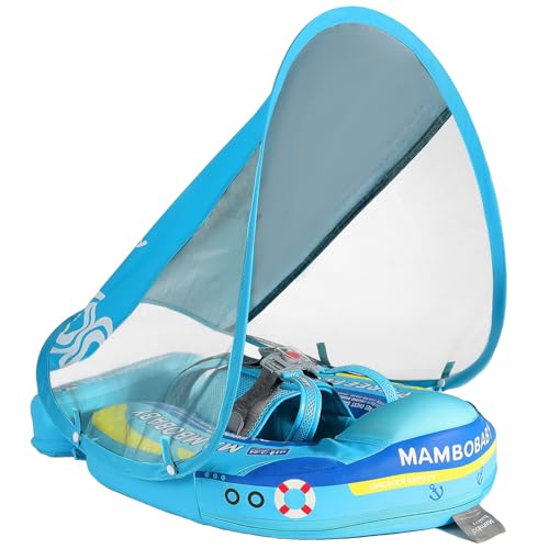 Image of Mambobaby Float with Canopy Size Improved Non Inflatable Infant Pool Float Smart Mambo Float Swim Trainer Add Tail Baby Swim Float Mambo Baby Float Solid Air Free Water Waist Swimming Ring