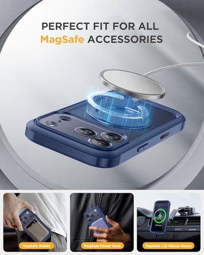 Image of Miracase for iPhone 17 Pro Case with 360 Spin Magnetic Stand, Full-Body Phone Case with Built-in Glass Screen Protector & Camera Control, Drop Proof iPhone 17 Pro Cover, Dark Blue