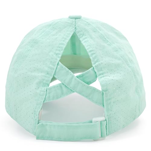 Girls Criss Cross Ponytail Hat Baseball Cap Adjustable High Messy Bun Trucker Ponycap Quick Dry Girls Hats for Kids Ages 7-124