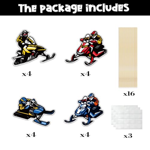 image for WPCTYQ Snowmobile Centerpieces Sticks,Set of 16 Ski Birthday Party Dec