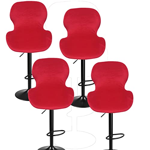 XGANGM Stretch Bar Stool Chair Covers Velvet with Backs Set of 2/4 Curved Bar Stool Covers Slipcover Swivel Dinning Chair Protector for Pub Kitchen Counter Stool Chair,Red,4PCS