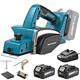 Yofuly Cepilladora de Madera para Maa-kita 18V Batería, 2×4.0Ah Batería, Cepillo Eléctrico para Madera - 15000rpm, Ancho de Cepillado de 82mm, Profundidad 0-2mm, para Trabajar Madera, Puertas