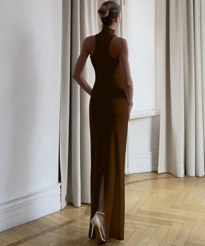 Image of ABINGOO Women Sexy Halter High Neck Maxi Dress Sleeveless Back Slit Elegant Party Cocktail Wedding Guest Formal Long Dresses