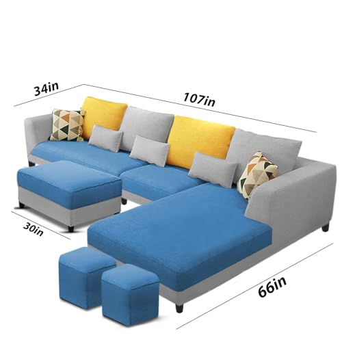 Image of Galib RHS 8 Seater L Shape Sofa Set for Living Room (Turquise Grey Fabric) Premium Fabric Sofa