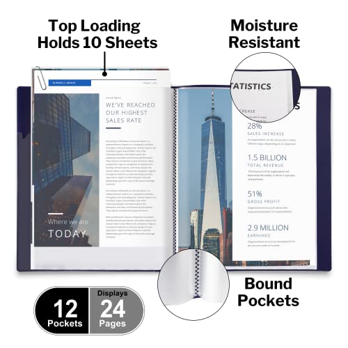 Dunwell Portfolio Folder For Documents (1 Pack, Blue) - 8.5 X 11 Document Organizer, Letter Size Professional Binder, Presentation Binder With Plastic Sleeves, 24 Pages Portfolio Folder For Artwork #TOP2