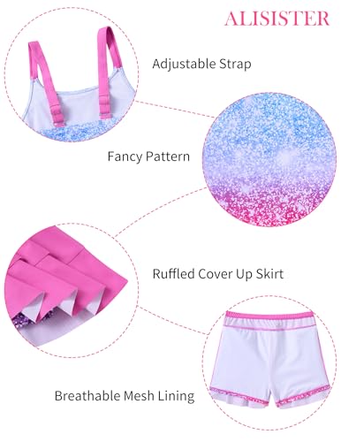 Image of ALISISTER Girls Tankini Swimsuit Two Piece Bathing Suits Summer Beach Swimwear with Shorts for 7-12 Years