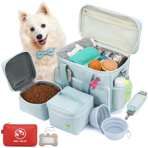 Pet Travel Bag Large Blue Dog Carrier with Multiple Compartments and Adjustable Straps Dog Suitcase for Weekend Camping Pet Diaper Bag for Travelling(Blue)