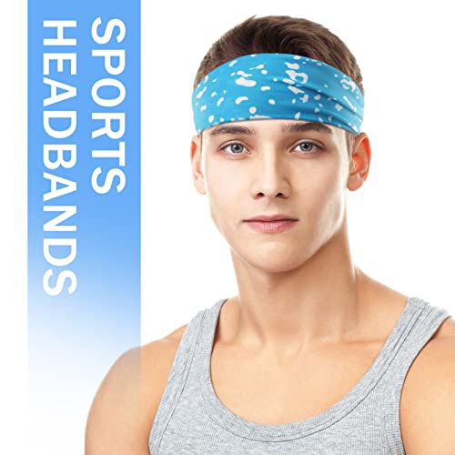 Image of 9 pcs Sweatbands for Men Workout Sport Headbands for Men Camo Headband Sweat Absorbing Headband Wide Sweatband for Head Basketball Football Cycling Running Yoga, 4.7 x 9.8 Inch