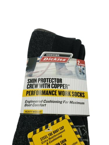 Dickies 2-Pair Black Shin Protector Performance Crew Work Socks #TOP2
