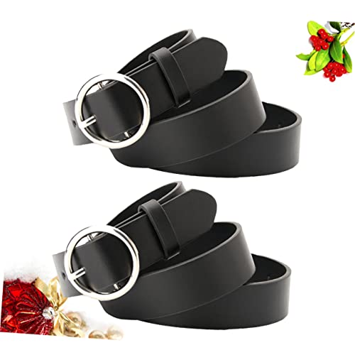 2Pcs Classic Women Jeans Waist Belt with Retro Round Buckle Fashionable Black Waistband for Casual Outfits for Ladies3