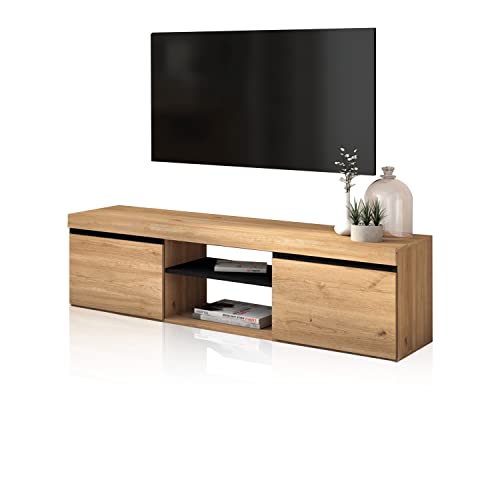 duehome | Mueble TV con 2 Puertas, Mueble Salón, Almacenaje Comedor, Modelo Ebos, Acabado en Roble Nude y Ceniza, Medidas: 140 cm (Largo) x 39,6 cm (Fondo) x 40 cm (Alto)