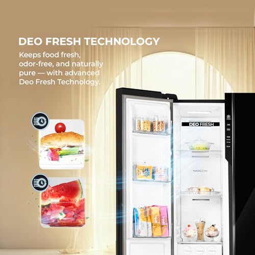 Image of Haier 602L 3Star 2 Door Premium Glass Side by Side Frost Free Refrigerator|100% Convertible|Wi-Fi|Expert Inverter Technology|Digital Display Panel|Triple Twist Ice Maker (HRS-682KGU1, Black Glass)