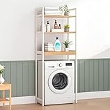 OVLRIJP Waschmaschinen Regal, Waschmaschinenschrank Bambus mit 3 Ablagen, Waschmaschinenregal, Regal über Waschmaschine & Toilette, Waschmaschienenregale für Bad, Küche, Wohnzimmer