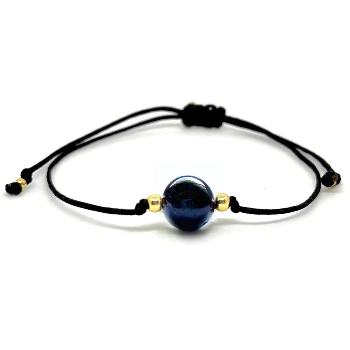 Xany Stones Pulsera Turmalina Chapada en Oro 18k, Protección, Hilo Color a Elección (Negro) para Hombres y Mujeres, Piedra Natural 100%