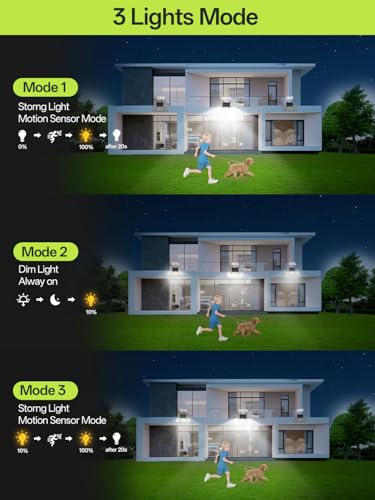 Security Lights Outdoor Motion Sensor 233LED 360° Rotatable 3 Heads Solar Wall Light with 3 Modes Remote,IP65 Waterproof Solar Wall Lights for Front Door Yard Garage Garden,1Pack - Image 6