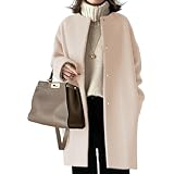 [ドアーズ] 5色展開 ノーカラー ミドル丈 コート レディース アウター 厚手 カジュアル 学生 大きい サイズ 裏地付 ミドル ホワイト 無地 韓国 大きめ ポケット 丸首 ビッグシルエット 上着 オフショルダー 通勤 ビジネス 襟なし 冬物 冬用 オーバーサイズ おおきい おしゃれ オシャレ 襟なしコート ベージュ 3A-D07-BEL