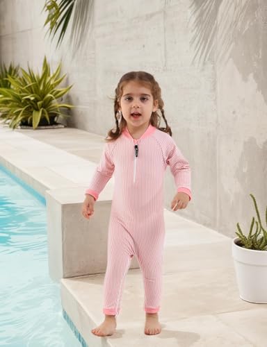 Image of weVSwe Baby Girl Toddler UPF 50+ Rash Guard Swimsuit Sun Protection Beachwear Zipper Bathing Suit 0-3 Years
