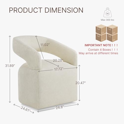Image of KISLOT Upholstered Dining Chairs Set of 4, Modern Arm Kitchen & Dining Room Chairs with Hidden Casters, Linen Fabric Padded Rolling Chairs, Sturdy Wood Frame, 300 lbs Capacity, Cream Beige