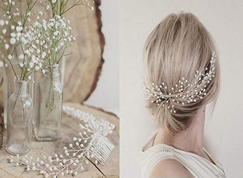 Denifery Elegant Bridal Pearl Hair Comb Handmade Headpiece Wedding Accessory Pearl Jewelry Wedding Hair Comb Bridal Tiara Bridal Headdress Pearl Wedding Comb Prom Bridal Hairpiece (Rose Gold) #TOP1